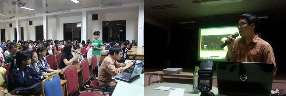  Nhà báo Doãn Hoàng chia sẻ với sinh viên đại học Sư phạm Hà Nội về chuyến thị sát tê giác tại Nam Phi 